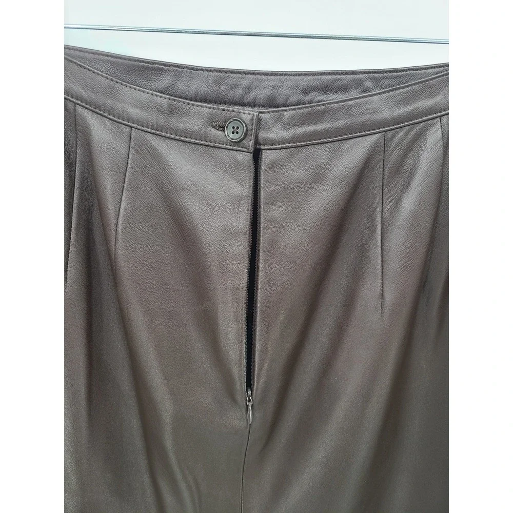 Y2K Vtg Talbots Dark Brown Genuine Leather Skirt 12 Petite Classic Pencil Women